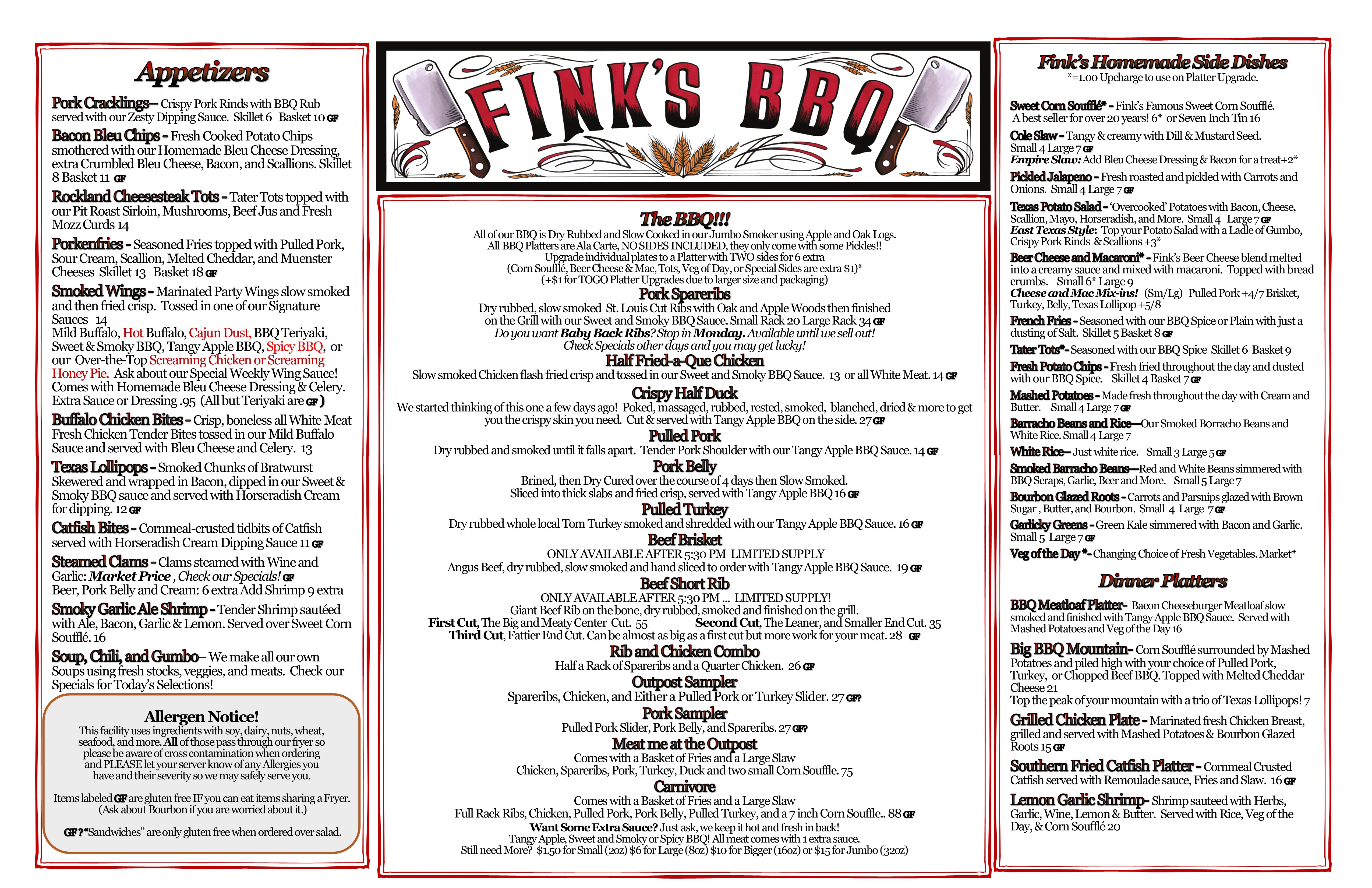 Limited Menu Fink's BBQ and Cheesesteak Roadhouse
